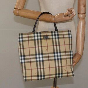 BURBERRY Nova Check Hand Bag PVC Beige Auth